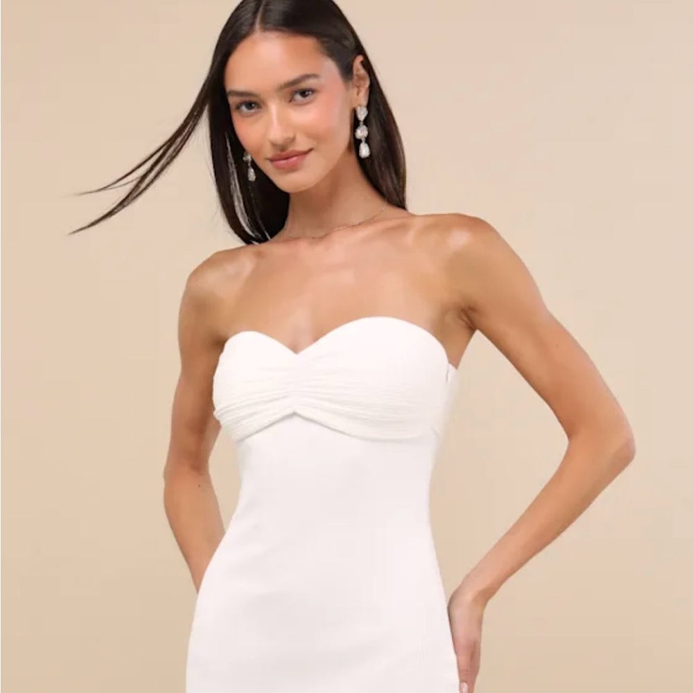 Lulus Basilia White Ribbed Strapless Midi Dress - Size L